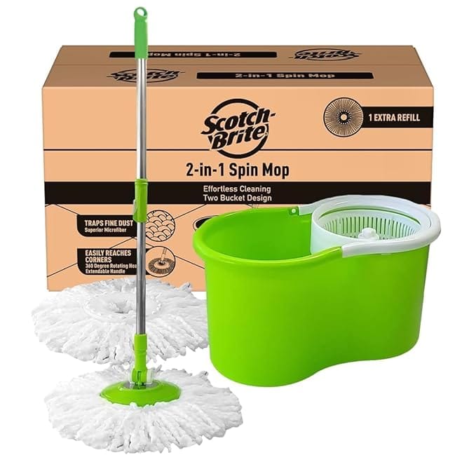 Scotch-Brite 2-in-1 Bucket Spin Mop (Green, 2 Refills) 16% off